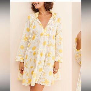 Anthropologie Eywasouls Cora Dress Yellow White Floral Tiered Malibu Beach S